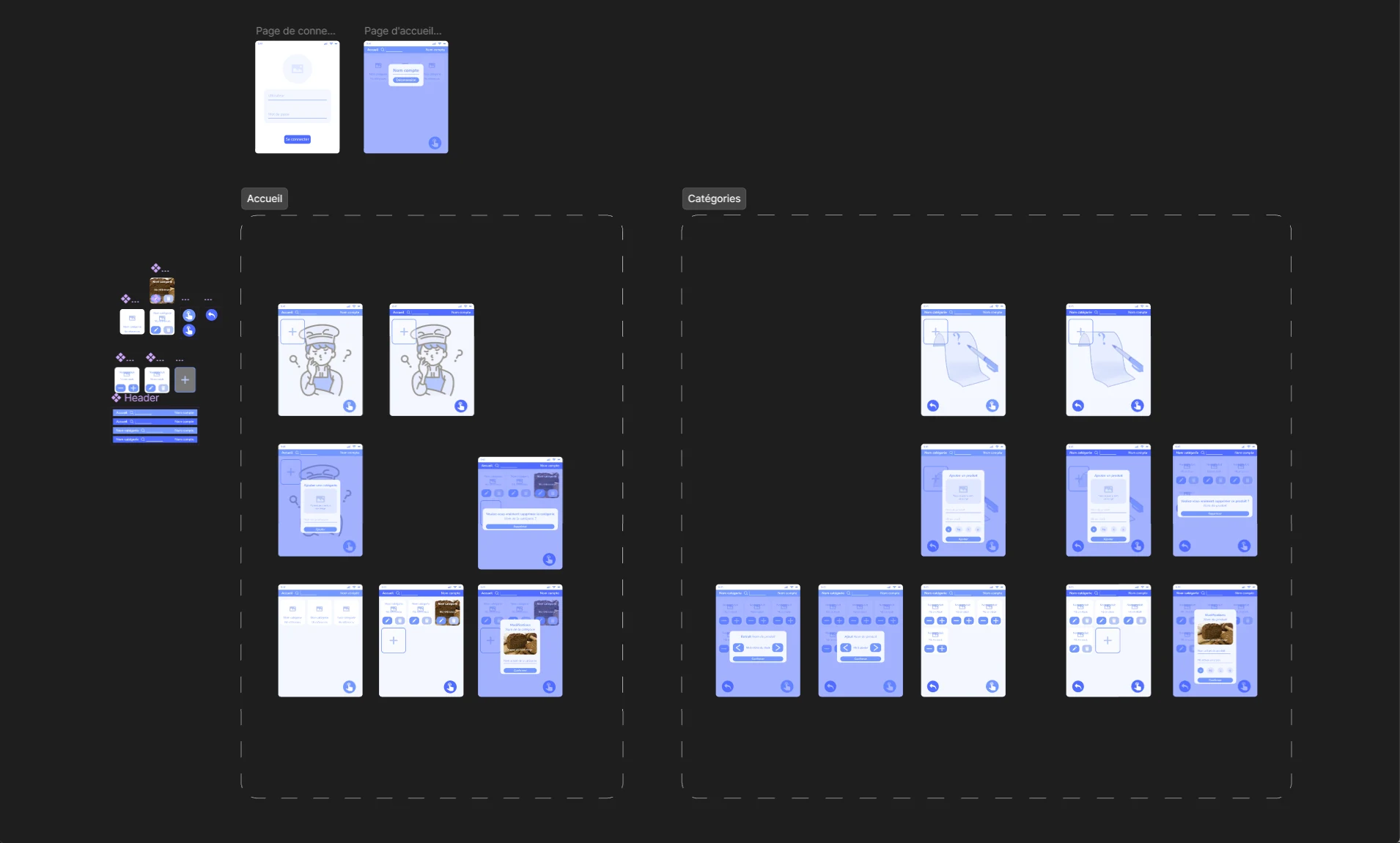 Wireframe Figma — structure et parcours de l'application