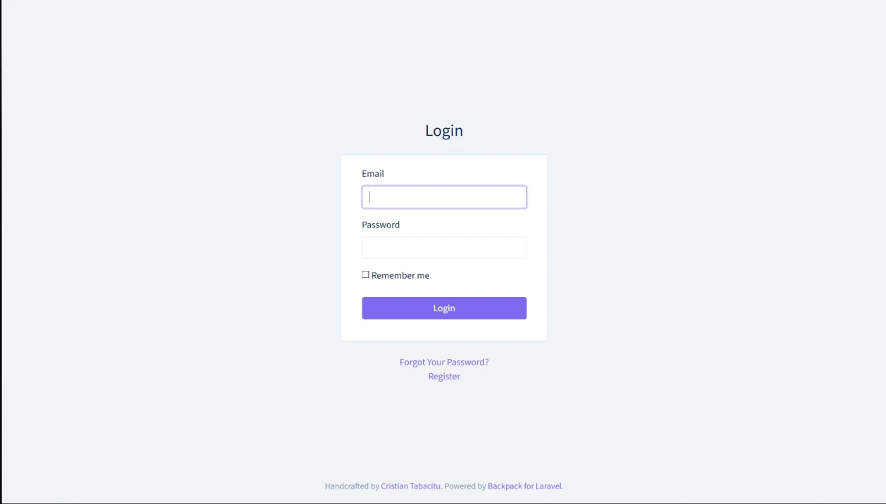 Connexion au back-office (Backpack / Laravel)