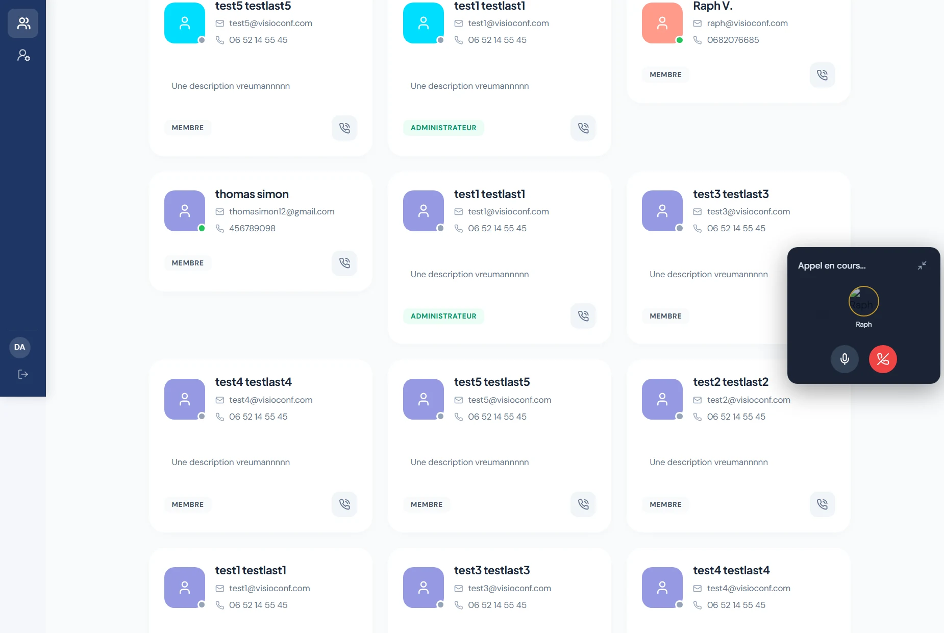 Appel audio en cours, lancé depuis l'annuaire