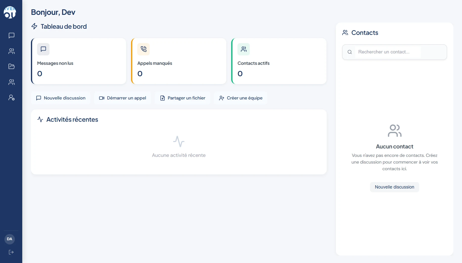 Tableau de bord — messages non lus, appels manqués et contacts en un coup d'œil